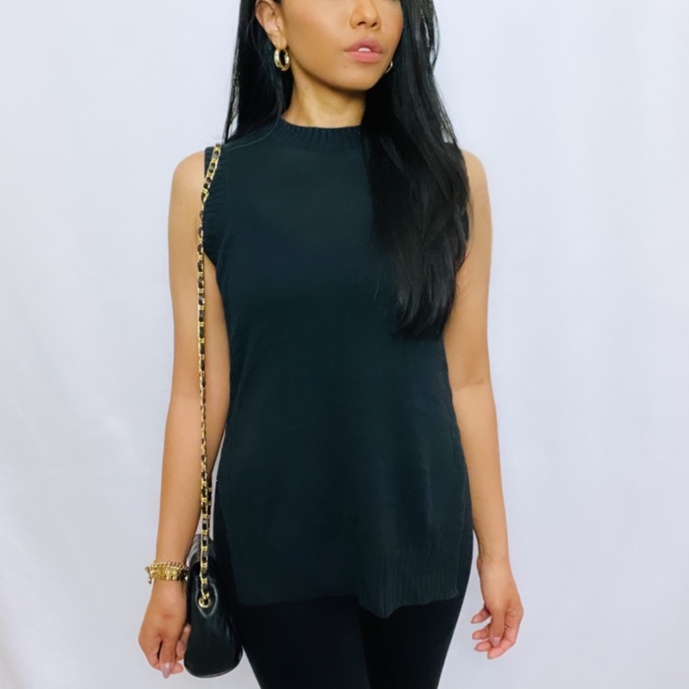 Everlane | Black Crew Neck Split Side Knit Sleeveless Sweater Vest Tunic